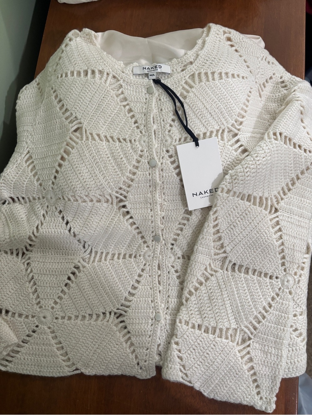 NakedCashmere Cream Crochet Openwork Button-Front Cardigan